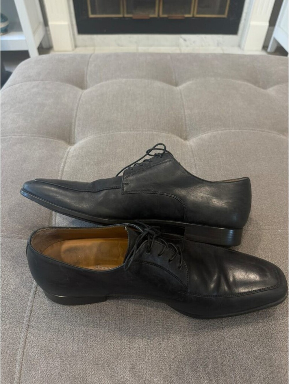 Santoni Black Leather Derby Dress Shoes Mens 9 D Italy